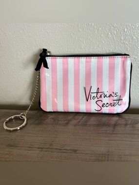 VTG Victoria’s Secret VS Wristlet Keychain Y2K Pink Stripe Zippered Pouch